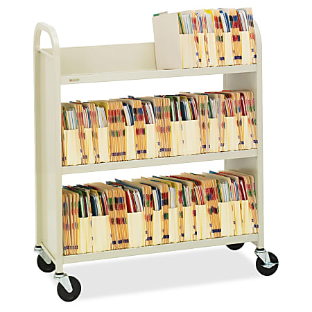 Bretford® Mobile Book Truck, 3 Slanted Shelves, 42"H x 31"W x 13"D, Putty
