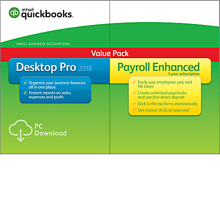 Intuit® QuickBooks® Desktop Pro With Enhanced Payroll 2018, 1-Year Subscription, Download