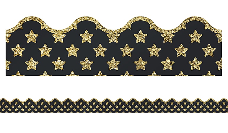 Carson-Dellosa Sparkle And Shine Scalloped Borders, 2 1/4" x 36", Glitter Stars, Gold, Preschool - Grade 8, Pack Of 13 Borders