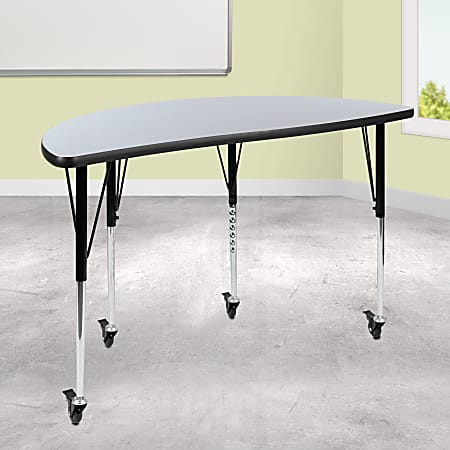 Flash Furniture Mobile Half Circle Wave Flexible Collaborative Thermal Laminate Activity Table With Standard Height-Adjustable Legs, 30"H x 47-1/2"W x 24"D, Gray