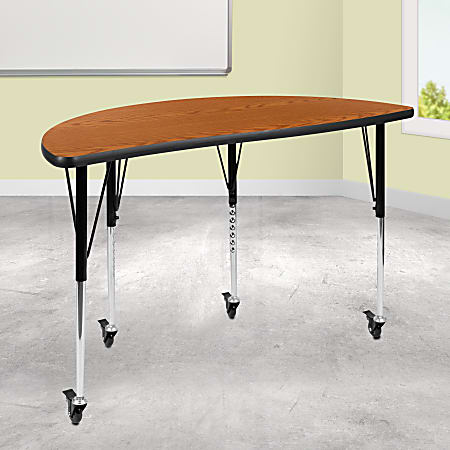 Flash Furniture Mobile Half Circle Wave Flexible Collaborative Thermal Laminate Activity Table, 30"H x 47-1/2"W x 24"D, Oak - XUA48HCIRCOKTAC
