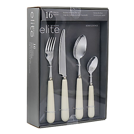 Gibson Elite Soho Lounge 16-Piece Flatware Set, Off-White