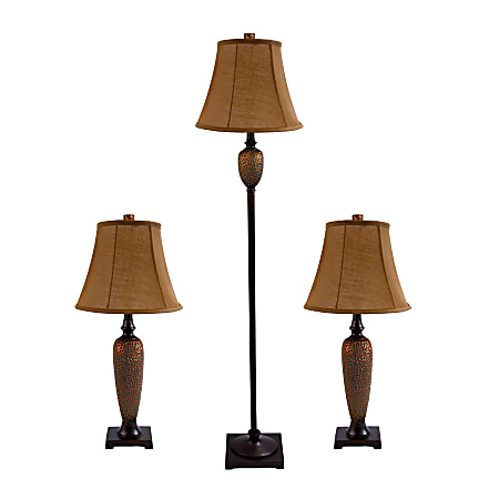 Elegant Designs 3 Piece Lamp Set 58 H Light BrownHammered Bronze Office Depot