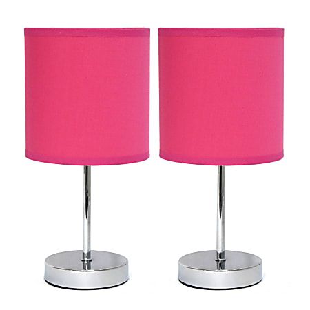 Simple Designs Chrome Mini Basic Table Lamp Set with Hot Pink Fabric Shade