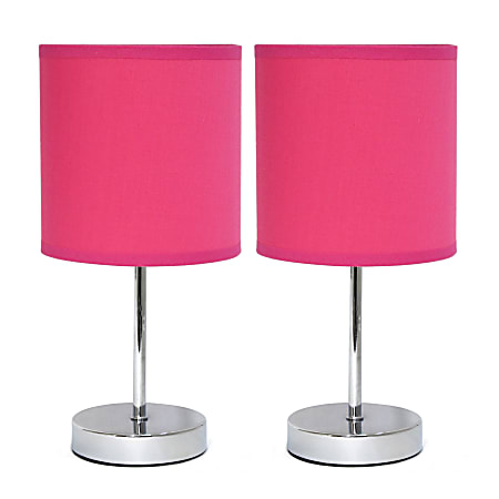 Simple Designs Chrome Mini Basic Table Lamp Set with Hot Pink Fabric Shade