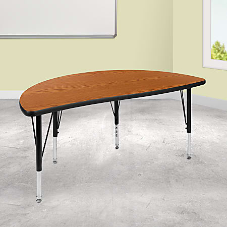 Flash Furniture 47-1/2" Half Circle Wave Flexible Collaborative Thermal Laminate Activity Table, Oak, XUA48HCIRCOAKTP