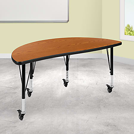Flash Furniture Mobile 47-1/2" Half Circle Wave Flexible Collaborative Thermal Laminate Activity Table, Oak