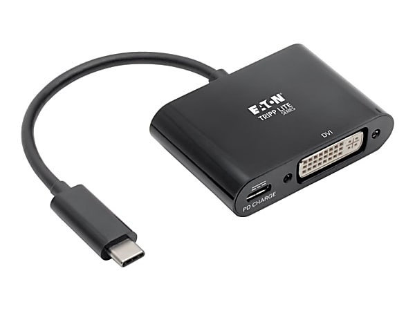 Tripp Lite USB-C to DVI Adapter w/PD Charging - USB 3.1, Thunderbolt 3, 1080p, Black USB Type C to DVI - Charging / video adapter - 1080p support, USB Power Delivery (3A, 60W) - black