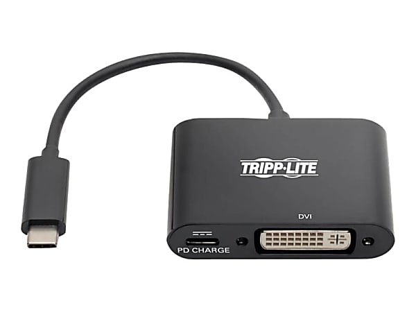 Tripp Lite USB-C to DVI Adapter w/PD Charging - USB 3.1, Thunderbolt 3, 1080p, Black USB Type C to DVI - Charging / video adapter - 1080p support, USB Power Delivery (3A, 60W) - black