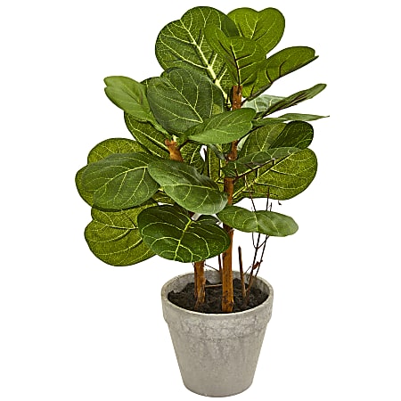 Nearly Natural Fiddle Leaf 22”H Artificial Plant Arrangement With Planter, 22”H x 11”W X 13”D, Green