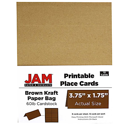 JAM Paper® Foldover Place Cards, 3 3/4" x 1 3/4", Brown Kraft, Pack of 12