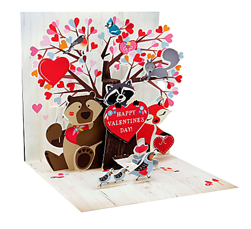 Up With Paper Valentine's Day Pop-Up Greeting Card With Envelope, 5 1/4" x 5 1/4", Woodland Valentine