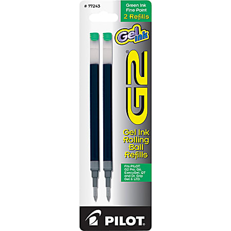 Pilot® G2 Premium Gel Ink Pen Refills, Fine Point, 0.7 mm, Green Ink, Pack Of 2 Refills