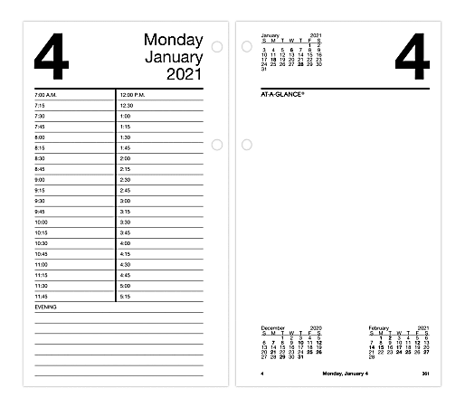 AT-A-GLANCE® Daily Loose-Leaf Desk Calendar Refill, 4-1/2" x 8", January To December 2021, E21050