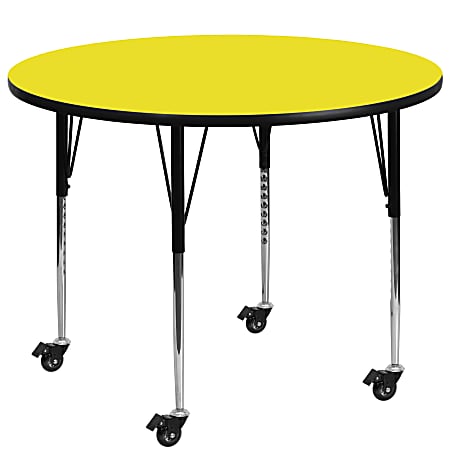 Flash Furniture Mobile 48" Round HP Laminate Activity Table With Standard Height-Adjustable Legs, Yellow