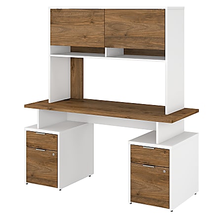 Bush Business Furniture Jamestown Desk With 4 Drawers And Hutch, 60"W, Fresh Walnut/White, Premium Installation