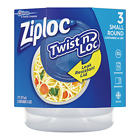 Ziploc® Brand Twist 'n Loc Small Containers - Food Container - Dishwasher Safe - Microwave Safe - Clear - 3 Piece(s) / Pack