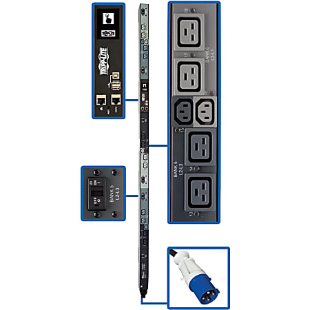Tripp Lite PDU 3-Phase Monitored Per-Outlet PDU - 16.2kW LX Platform, 12 C19 & 6 C13 Outlets (208/240V), IEC 309 60A Blue, 0U, TAA - PDU3EVNR6G60A