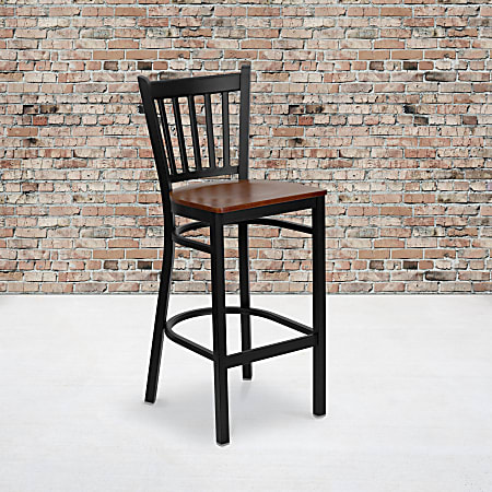 Flash Furniture Vertical Back Restaurant Bar Stool, Cherry/Black