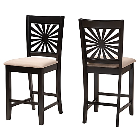 Baxton Studio Olympia Modern Fabric/Finished Wood Counter-Height Stools With Backs, Beige/Espresso Brown, Set Of 2 Stools
