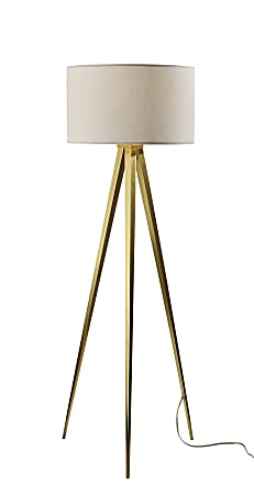 Adesso Director Floor Lamp, 60-1/4"H, Off-White/Antique Brass