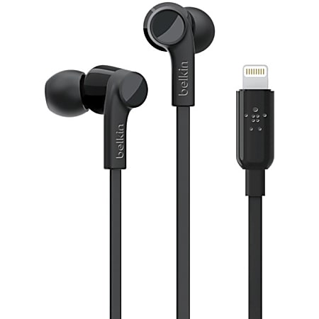 Belkin ROCKSTAR - Earphones with mic - in-ear - wired - Lightning - noise isolating - black - for Apple 10.5-inch iPad Pro; iPad mini 4; iPhone 7, 7 Plus, 8, 8 Plus, X, XR, XS, XS Max