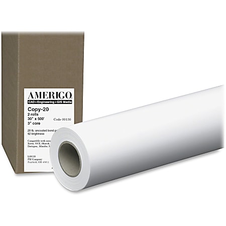 PM Amerigo Inkjet Print Paper, 30" x 500', 92 (U.S.) Brightness, 20 Lb, White, Pack Of 2 Rolls