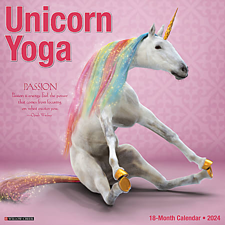 2024 Willow Creek Press Humor & Comics Monthly Wall Calendar, 12" x 12", Unicorn Yoga, January To December