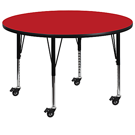 Flash Furniture Mobile Round HP Laminate Activity Table With Height-Adjustable Short Legs, 48", Red
