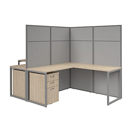 Bush Business Furniture Easy Office 60-inch 2 Person L Shaped Cubicle Desk with Drawers and Tall Panels, Natural Elm, Standard Delivery
