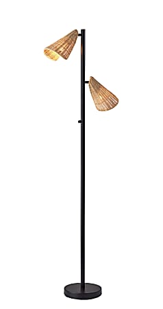 Adesso® Cove 2-Light Tree Floor Lamp, 62-3/4"H, Natural Rattan/Black