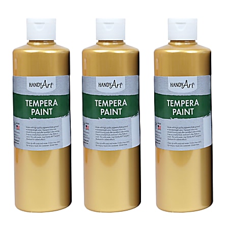 Handy Art Metallic Tempera Paints, 16 Oz, Gold, Pack Of 3 Paints