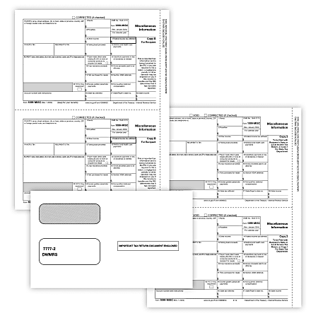 ComplyRight® 1099-MISC Tax Form Set With Envelopes, 3-Part, 2-Up, Recipient Copy Only, Pack Of 50 Forms