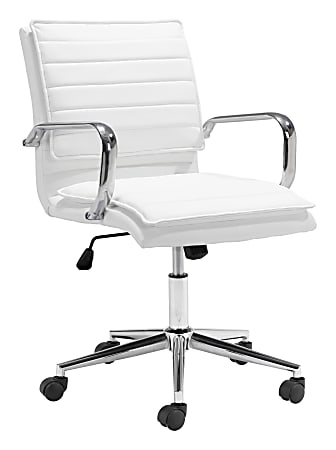 Zuo Partner Office Collection Ergonomic Faux Leather Mid-Back Office Task Chair, White