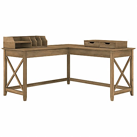 Bush Furniture Key West 60"W L-Shaped Desk With Desktop Organizers, Reclaimed Pine, Standard Delivery