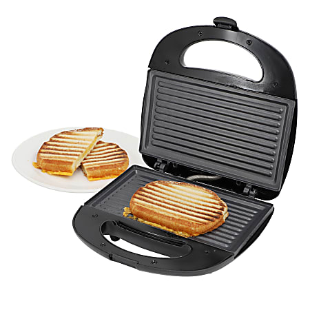MegaChef Electric Sandwich Maker And Panini Press Indoor Grill, 4-1/2”H x 8-13/16”W x 9-3/16”D, Silver/Black