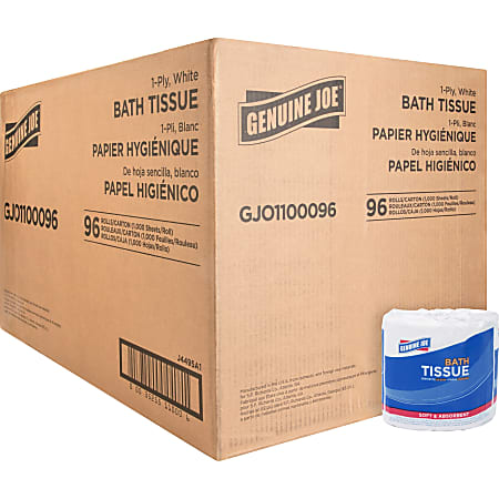 Genuine Joe 1-ply Bath Tissue - 1 Ply - 1000 Sheets/Roll - White - Virgin Fiber - Perforated - For Bathroom - 96000 / Carton