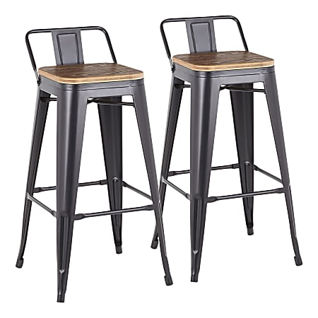 LumiSource Oregon Low Back Bar Stools, Black/Bamboo, Set Of 2 Stools