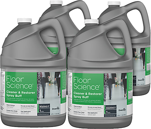 Diversey Floor Science Cleaner & Restorer Spray Buff, 1 Gallon, Citrus Scent, Pack Of 4 Bottles