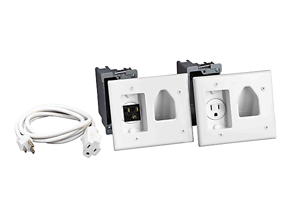 DataComm Recessed Pro-Power Kit with Straight Blade Inlet - Mounting plate - white