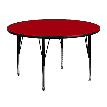 Flash Furniture Round Thermal Laminate Activity Table With Height-Adjustable Short Legs, 25-1/8"H x 48"W x 48"D, Red