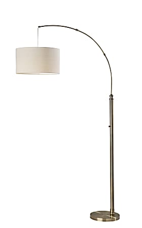 Adesso Simplee Barton Arc Lamp, 75-1/2"H, Antique Brass/Oatmeal