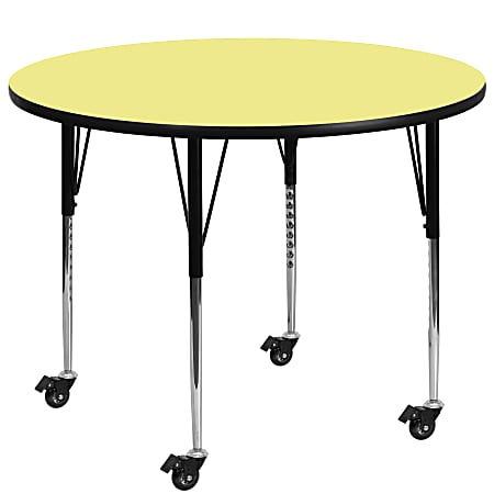 Flash Furniture Mobile 48" Round Thermal Laminate Activity Table With Standard Height-Adjustable Legs, Yellow