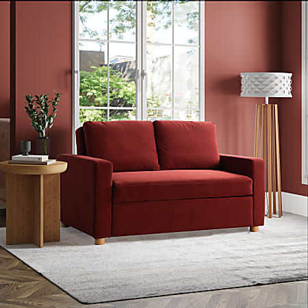 Lifestyle Solutions Serta Campbell Convertible Sofa 35 12 H x 66 18 W x 37 D  CinnamonNatural - Office Depot