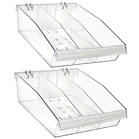 Azar Displays Deep Bin Tray Kits With Adjustable Dividers, 5-3/4”H x 11-3/4”W x 15-1/2”D, Clear, Pack Of 2 Bins