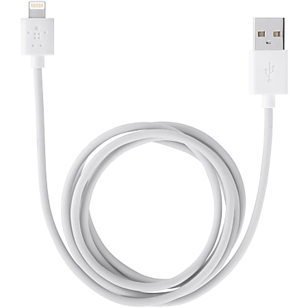 Belkin Sync/Charge Lightning/USB Data Transfer Cable - 6.56 ft Lightning/USB Data Transfer Cable for iPhone, iPad, iPod - First End: 1 x 4-pin USB Type A - Male - Second End: 1 x 8-pin Lightning - Male - White