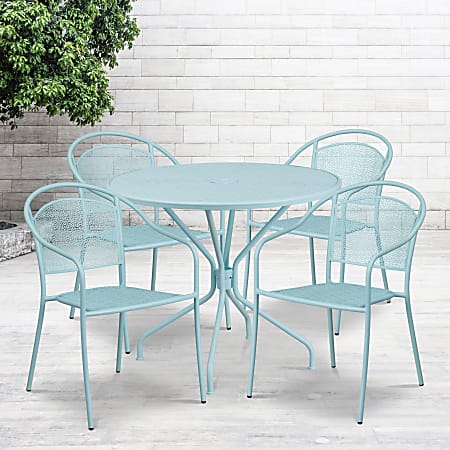 Flash Commercial Patio Set Wchairs Sky, Flash Furniture Glass Patio Table