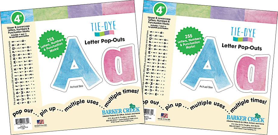 Barker Creek Letter Pop-Outs, 4”, Tie-Dye, Set of 510 Pop-Outs