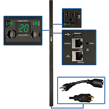 Tripp Lite 1.9kW Single-Phase Switched PDU, LX Platform, Outlet Monitoring, 120V Outlets (24 NEMA 5-15/20R), L - PDUMVR20NETLX