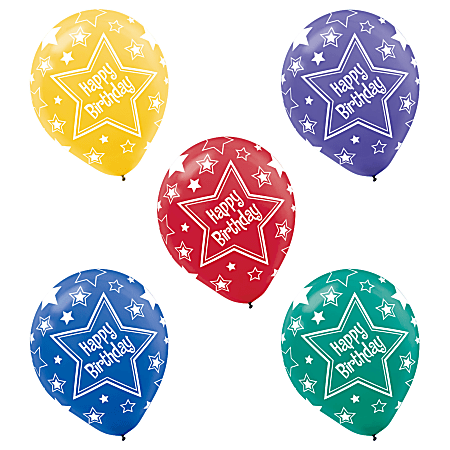 Amscan Latex Star Balloons, 12", Happy Birthday, 20 Balloons Per Pack, Set Of 3 Packs